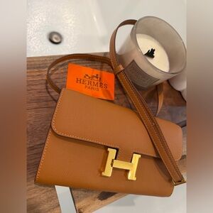 Tan Constance Shoulder Bag with Gold H Hardware